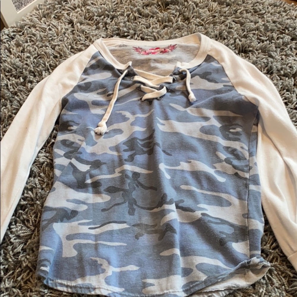 So Nikki Lace Up Camo Long Sleeve